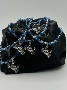 *ANKLET* Silver Crab & Sodalite with Blue Crystal Stretchy Anklet